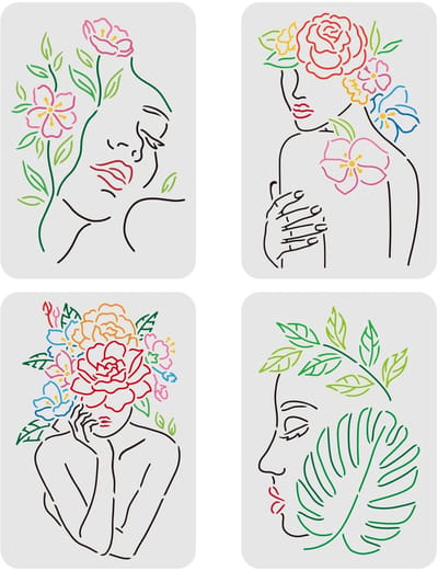 Allecto - Vrouwen Gezicht Sjablonen - Schilderen - Creatieve Decoratie - 29,7 x 21 cm - Bloemen Sjablonen - DIY Kunst - Geschikt voor Vrouwen - Kun...