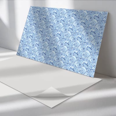 Wallfluent Vinyl Tegels - Aquarel Golven Zelfklevende Vinyltegels - 40 cm x 20 cm - Blauw Vinyl Tegels - 10 stuks - Rechthoek PVC Tegels - Patroon Plaktegels - Vloer Tegels PVC - Plaktegels Keuken en Badkamer
