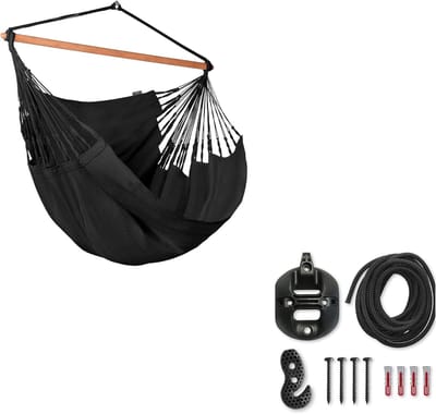 Kingsize Hangstoel - Ophangstoel Luie Stoel - Ontspannen Buiten Zitten - Geïntegreerd Draaimechanisme - 130cm Breed - Onyx Zwart