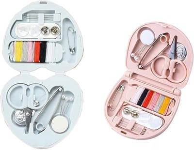 Famanu - 2 stuks Naaiset reisset mini naaiset onderweg beginners noodgevallen met naaiset tas DIY premium naaitoebehoren thuis volwassenen naaien kit ( mand)