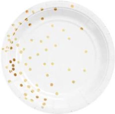 Kartonnen Bordjes wit met stippen 18cm 10st - Wegwerp borden - Feest/verjaardag/BBQ borden / Gebak bordjes maat