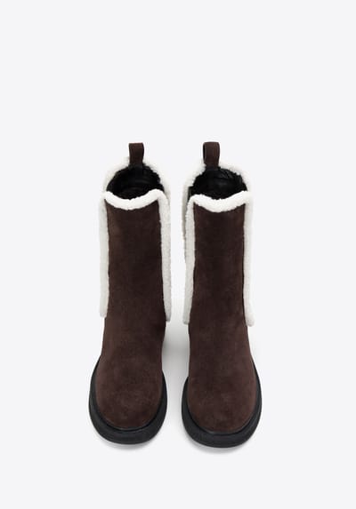 Wittchen Suède Chelsea Boots voor dames met imitatie schapenvacht, donkerbruin