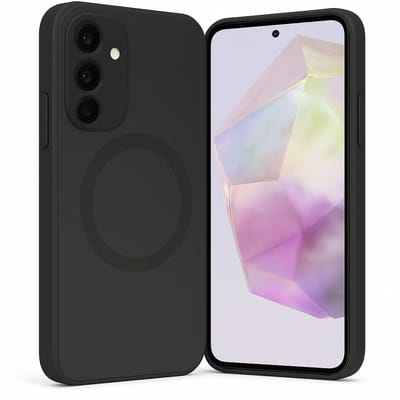 SnapSkin Hoesje geschikt voor Samsung Galaxy A55 / A35 - Geschikt voor MagSafe Case - Semi-Transparant Zwart