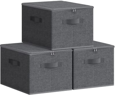 Unyqoos ® Grijze Opvouwbare Stoffen Opbergdozen Set van 3 met Handige Handgrepen en Deksel