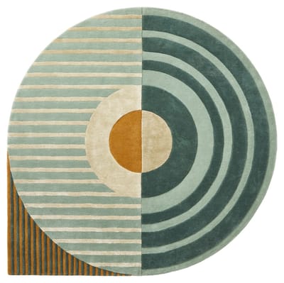 Brinker Carpets Fano Girare Green Vloerkleed - Ø 200 cm - Groen - Organisch - Wol - Eetkamer, Woonkamer - Geometrisch, Strepen - Retro, Modern