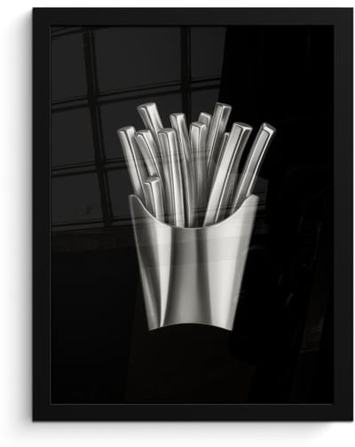 Poster in lijst - Fotolijst 30x40 cm - Posters - Frietjes - Futuristisch - Zilver - Posterlijst zwart - Decoratie - Wanddecoratie woonkamer - Muurdecoratie slaapkamer