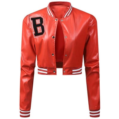 Leren damesjack Nauwsluitend jack Dun lente- en herfstjack Damesmotorjack Honkbal leren jack met hoge taille L red