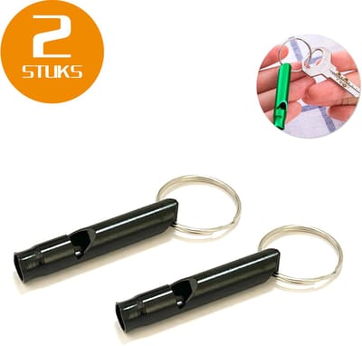 Colorful Sun® Metalen Noodfluit 2 Stuks – Alarmfluit 120 dB met Sleutelhanger – Reddingsfluit voor Outdoor, Wandelen, Camping, Survival & Sport – Hondenfluit – Sport- & Scheidsrechterfluit – Zwart