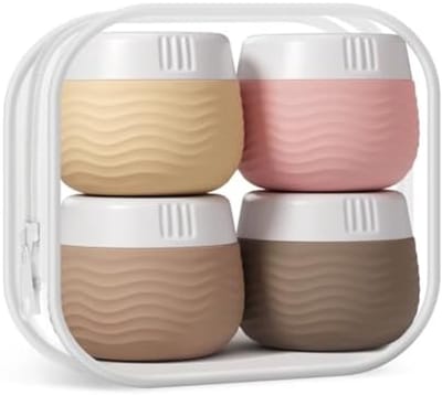 PromoHome Siliconen Reiscrèmepotjes Set van 4 - TSA Goedgekeurde Lekvrije Reisaccessoires voor Cosmetica en Toiletartikelen met Transparant Opbergzakje - Ideaal voor Gezichtscrème, Lotion en Make-up