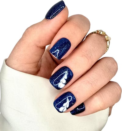 SD Press on Nails B-270 – Set van 20 Korte Rechte Plaknagels – Blauw Glitter – Inclusief Lijm & Tools – Handmade Nail Art