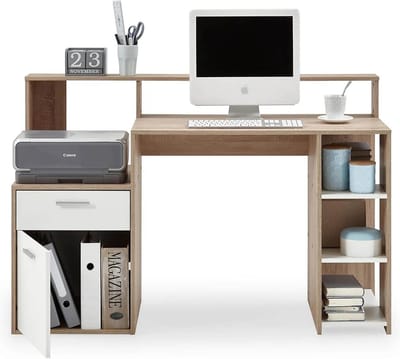 Bureau Eros Eiken - Wit - 138,5x53,5cm - Met opbergruimte - Hoogte 91.6 cm - Met lades