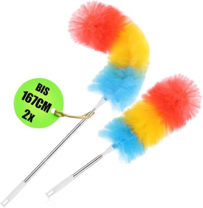 Telescopische Duster met Uiterst Lange Steel - Ideaal voor Het Verwijderen van Stof en Spinrag - 2 Stuks in Regenboogkleuren