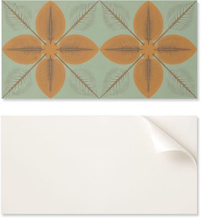 Zelfklevend vinylpaneel met decoratieve print van 100x50 cm met bladeren in een symmetrisch patroon.