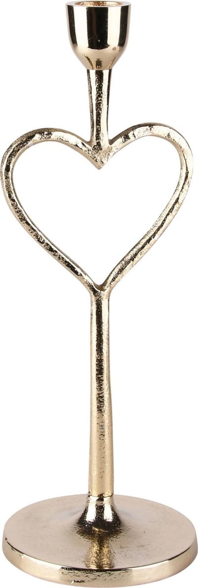 Dekoratief | Kaarsenhouder m/hart op voet, goud, aluminium, 10x10x28cm | A238307