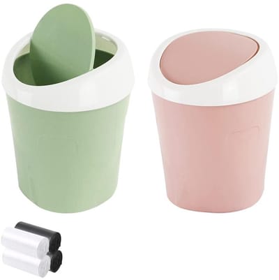 Mini Prullenbak met Deksel - Afvalbakje Bureau - Bureau Opruimen - Draaibaar Deksel - 2 stuks 17 cm