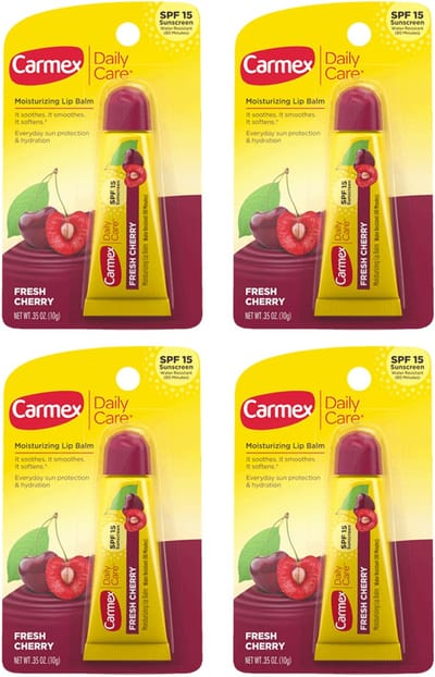 Carmex Lippenbalsem Kers - Hydraterende Lippenbalsem met Zonbescherming SPF15 - 4-pack
