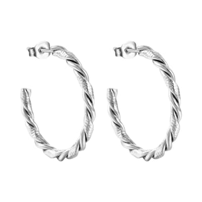 Aramat Jewels | Oorbellen | Twisted Hoepel Oorstekers 30mm - Zilverkleurig - RVS | Zilverkleur | |3mm | Staal | Volwassenen | Verkleurd niet