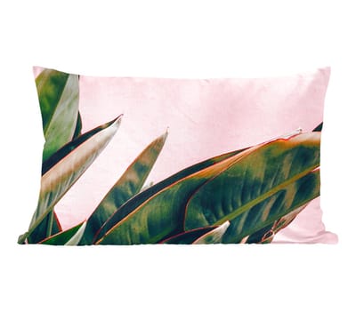 Sierkussens - Kussentjes Woonkamer - 50x30 cm - Planten - Bladeren - Vrouwentong - Roze - Tropisch