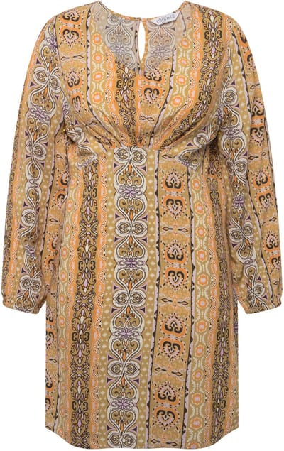 Studio Untold - Dames - Mini-jurk fitted pasvorm patchprint met strepen - Lichtkaki - Maat 50+