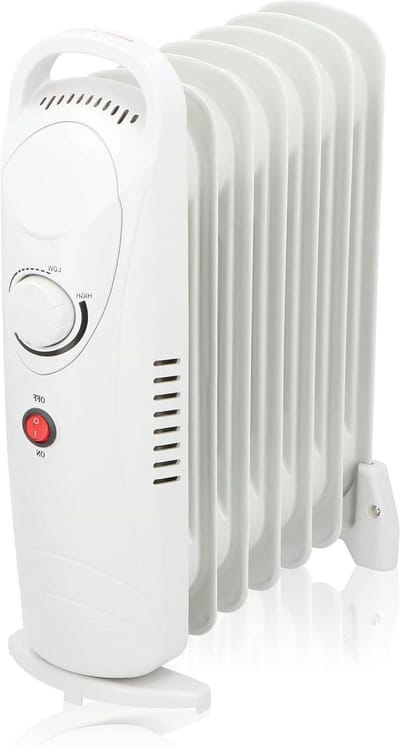 Olieradiator Elektrisch - Oliegevulde Kachel - Bijverwarming Ruimtes - 7 Lamellen 850W - 13.5 x 30 x 39 cm - Wit