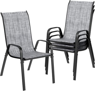 Stapelbare Tuinstoelen - Terrasstoelen Campingstoelen - Buiten Zitten - Hoge Rugleuning Ademend - 4 stuks 54x69x93cm - Vlasgrijs