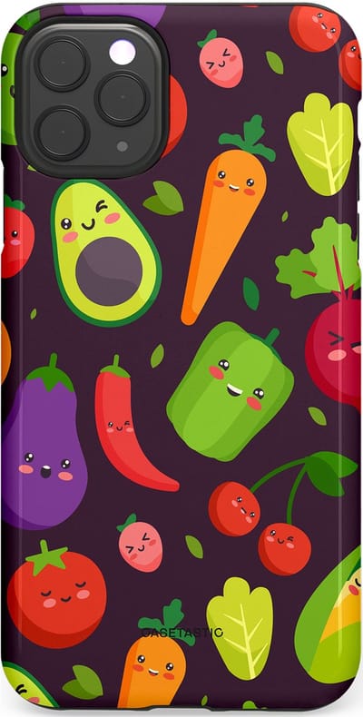 Casetastic Hoesje Geschikt voor Apple iPhone 11 Pro Max - Stijlvolle Beschermende Duo-layer Case - Vrolijke Groentevrienden