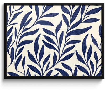 Poster in lijst - Fotolijst 70x50 cm - Posters - Bladeren - Klimop - Donkerblauw - Posterlijst zwart - Decoratie - Wanddecoratie woonkamer - Muurdecoratie slaapkamer