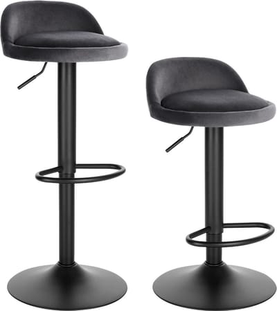Barkrukken Set 82 cm Grijs - Verstelbaar, Velvet en Set van 2 - Voor Eetkamer, Keuken en Woonkamer