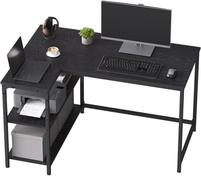 VASAGLE - Bureau - Bureau in L-vorm met Opbergruimte - Verstelbaar Legbord - Voor Kantoor