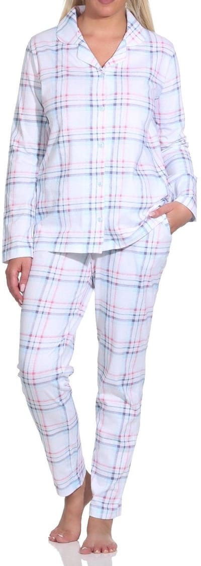 Dames jersey pyjama met doorknoop in ruitjesoptiek - ook verkrijgbaar in oversize