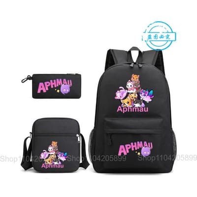Aphmau Rugzak Student Mochila Schooltas Etui Schoudertas 3-delige Set Mode Meisjes Jongens Spel Cartoon Schooltas Cadeau 16 inches