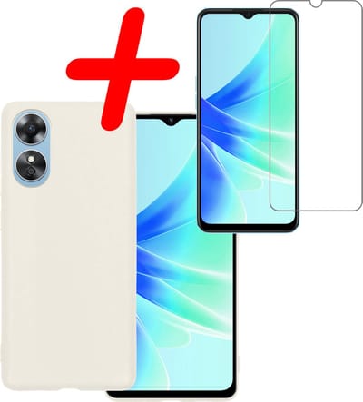 Hoesje Met Screenprotector - Geschikt voor OPPO A17 - Sterk & Shockproof - Back Cover - Siliconen Case - Telefoon Hoes - Wit