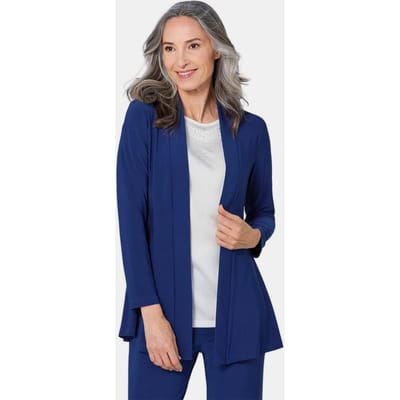 Soepelvallend, lang jersey jasje - koningsblauw - Gr. 38 van Goldner Fashion