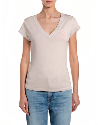 Replay W3467a.000.23792g T-shirt Met Korte Mouwen En V-hals Beige S Vrouw