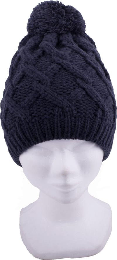 P&T Dames Muts Kabelmotief met Pompon - Blauw - 55-57