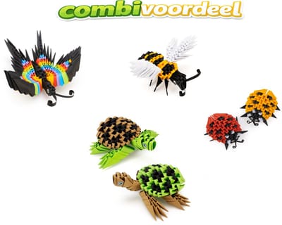 Combivoordeel Origami 3D modellen, Vlinder/bij, Lieveheerstbeestjes en Schildpadden