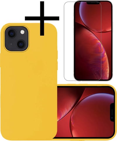 Hoesje - Met Screenprotector - Geschikt voor Apple iPhone 13 Mini - Sterk & Shockproof - Back Cover - Siliconen Case - Telefoon Hoes - Geel