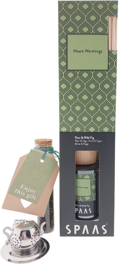 Spaas Geurstokjes Pear & Wild Fig Cadeauset – Perfume Sticks, Thee & Thee-ei – Geur & Thee Cadeau voor Iedereen