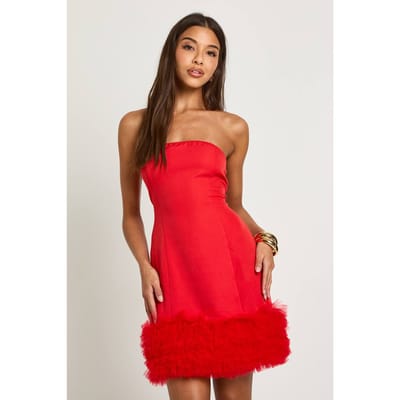 boohoo Dames Mini-jurk met rucheszoom | Red | Maat: 8