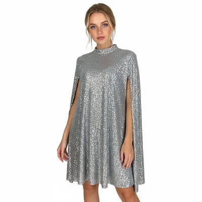 Cape Jurk Zilver Glitter - Dames - Feest - Glinster - Maat S