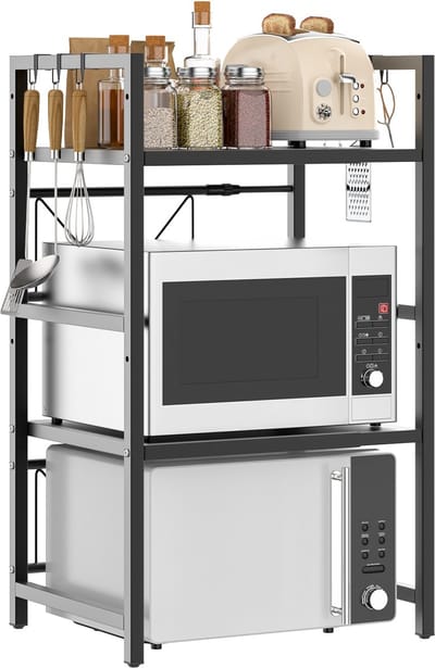 DIMICO - Keukenrek Uitschuifbaar - Keukenkast Organizer - Keuken Opbergsysteem - Zwart - Multifunctioneel Magnetron Rek - 3-laags