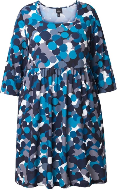 Ulla Popken - Dames - Longshirt stippen A-Lijn carréhals 3/4-mouw - Zwart - Maat 42+