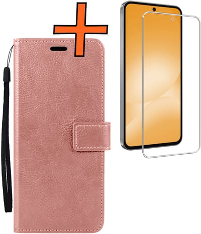 Hoes - Met Screenprotector - Geschikt voor Samsung Galaxy A56 - Luxe Pasjeshouder - Bookcase Portemonee - Flip Case - Kunstleer Book Case - Flipcase - Book Cover - Walletcase - PortemonneeHoes - Rosé goud