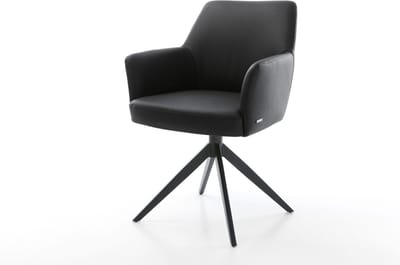 Eetkamerstoel Xana-Flex met armleuning kruisframe breed zwart echt leer zwart 360° draaibaar rocker-functie pocketveer kern