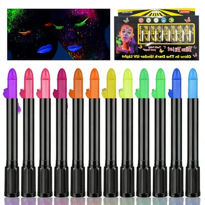 12 Kleuren UV Neon Nachtglow Bodypainting, Wasbare Fluorescerende Make-up Potloden voor Halloween en Carnaval