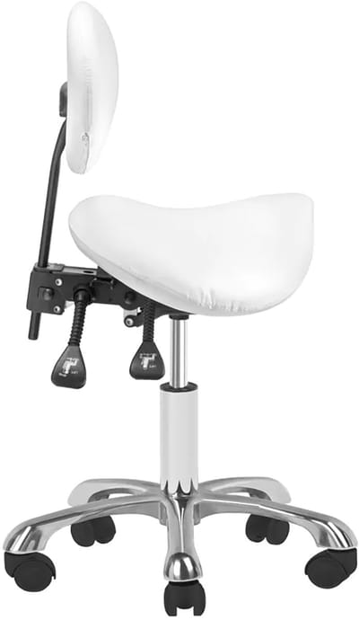 Ergonomische Zadelkruk met Rugleuning Wit – Cosmetische Kruk & Kapperskruk op Wielen – Giovanni 1025