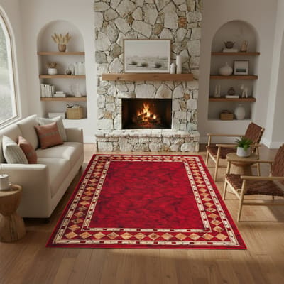 Tapiso Nora Vloerkleed Rood Oriëntaals Vintage Traditioneel Design Laagpolig Tapijt Vlekbestendig Antislip Kleed Voor Woonkamer Hal en Slaapkamer Easy-Care & OEKO TEX - 70x150