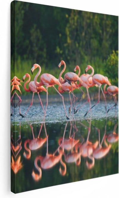Artaza Canvas Schilderij Vogels - 30x40 cm - Klein - Wanddecoratie Flamingo - Muurdecoratie Dieren - Kamer Accessoires Waterpartij