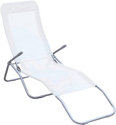 Basculante Zonneligstoel voor Tuin of Zwembad - Stalen Frame, 25 mm, Witte Textiel