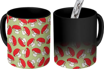 Magische Mok - Foto op Warmte Mokken - Koffiemok - Paddenstoel - Rood - Patronen - Magic Mok - Beker - 350 ML - Theemok